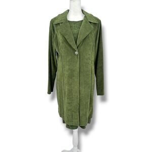 VTG Y2K Green Velour Embroidered Dress Set Jacket 10 Fairy Boho Cottage Whimsy